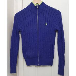 Polo ralph lauren golf 90's vintage sweater womens small full zip cable knit blu